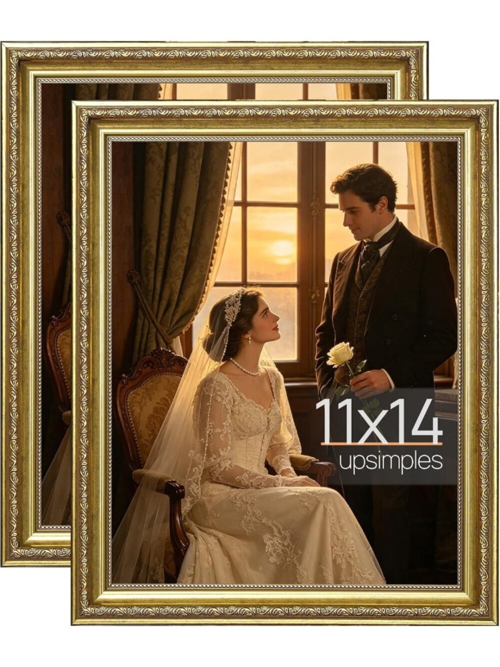 Vintage 11x14 Antique Gold Picture Frames - Elegant Home Decor, 2 Pack